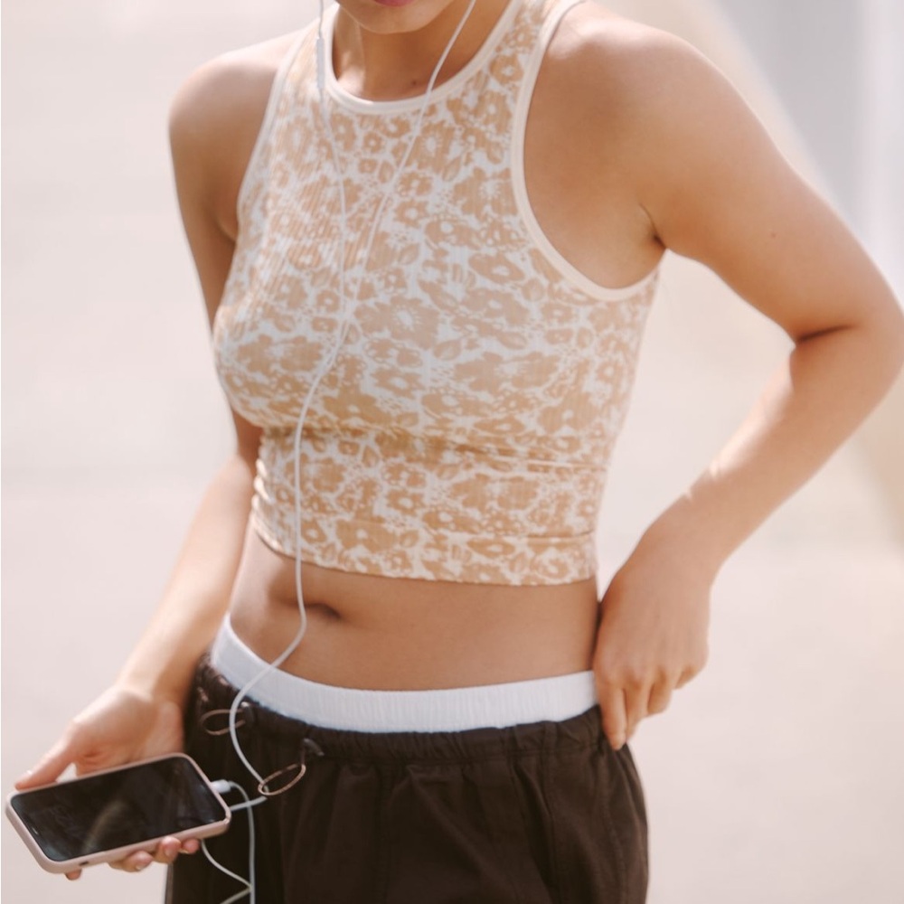 Anthropologie Brown and Cream Tank Top with floral Print NWT